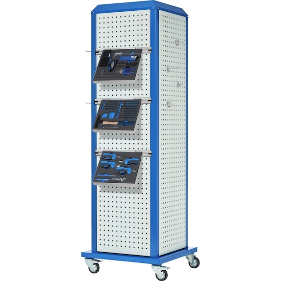 ToolTower RasterPlan móvil, 2175x700x700 mm con 4 pan. perf. RAL 7035/5010 ToolTower RasterPlan móvil, 2175x700x700 mm con 4 pan. perf. RAL 7035/5010-Leer más