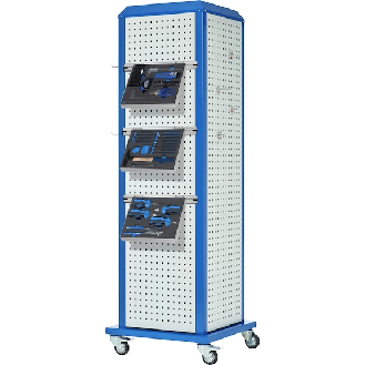 ToolTower RasterPlan móvil, 2175x700x700 mm con 4 pan. perf. RAL 7035/5010-Leer más