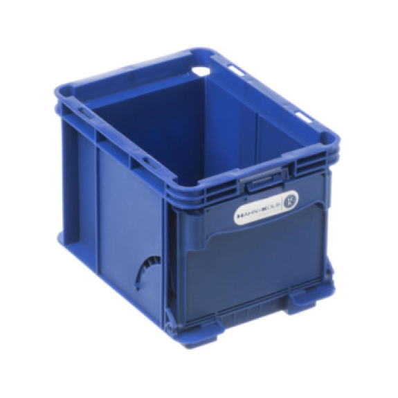 Dimensiones caja de almacen. W-KLT: 200x150x150 mm, color RAL 5022, azul noche-Leer más