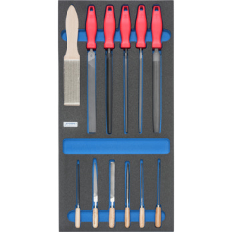 Inserto espuma dura ATORN, juego de limas, 293x587x30 mm, negro/azul-Leer más