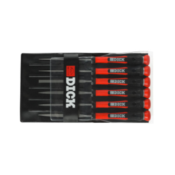Juego limas de aguja DICK, 6 uds., 140 mm, corte 2, mango de 2 comp., en funda Juego limas de aguja DICK, 6 uds., 140 mm, corte 2, mango de 2 comp., en funda-Leer más