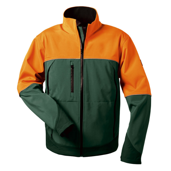 SANDDORN, Waldarbeiter Softshell-Jacke, , Grün/Orange, Gr.XL-Beschreibung lesen