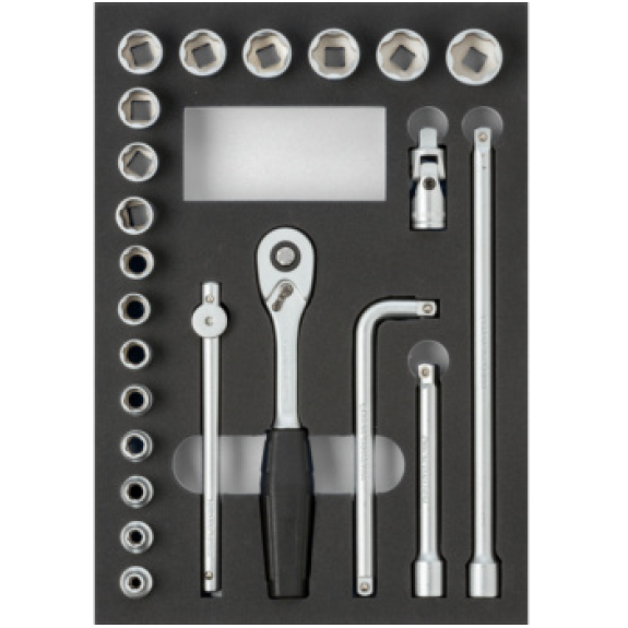 Inserto ORION equip. con llave de vaso de 3/8" AnxFxAlt 232x332x31 mm negro/gri-Leer más