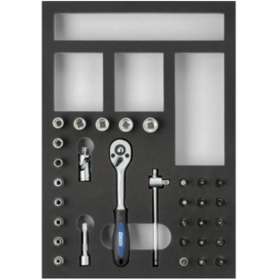 Inserto ORION equip. con llave de vaso de 1/4" AnxFxAlt 232x332x31 mm negro/gri-Leer más