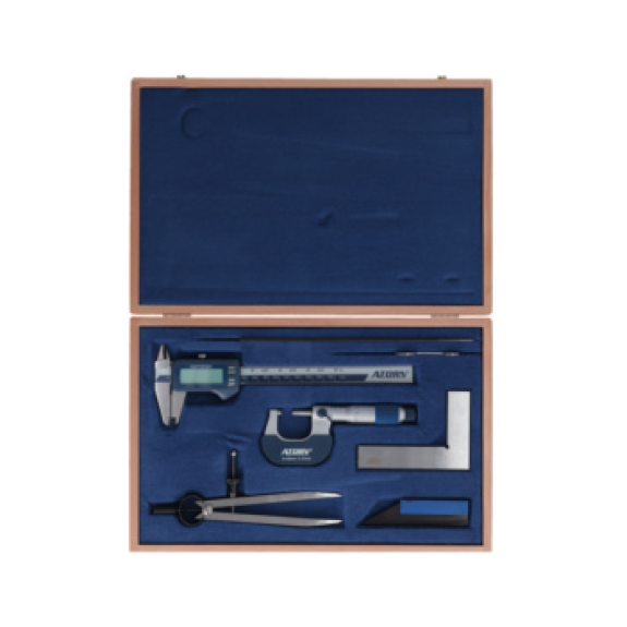 Juego instr. medición 6 piezas ATORN, estuche madera, calibres pie de rey dig. Juego instr. medición 6 piezas ATORN, estuche madera, calibres pie de rey dig.-Leer más