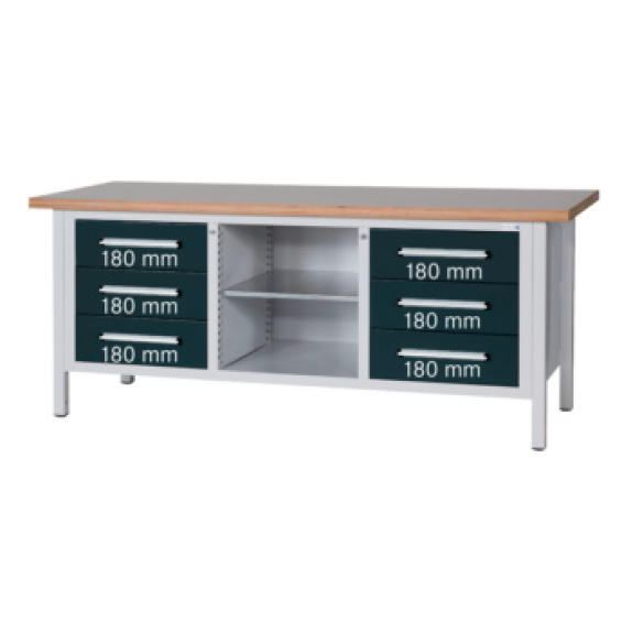 Banco de trabajo HK, serie L, LxFxAlt 2000x750x840 mm, 6 caj., RAL 7035/7016-Leer más