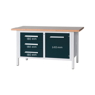 Banco trabj. HK, ser. L, LxFxAlt 1500x750x840 mm, 3 caj. + 1 prt., RAL 7035/701-Leer más