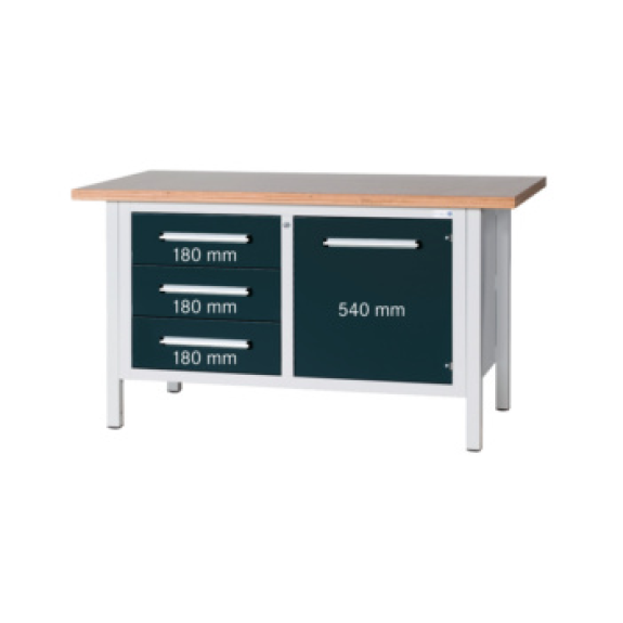 Banco trabj. HK, ser. L, LxFxAlt 1500x750x840 mm, 3 caj. + 1 prt., RAL 7035/701-Leer más