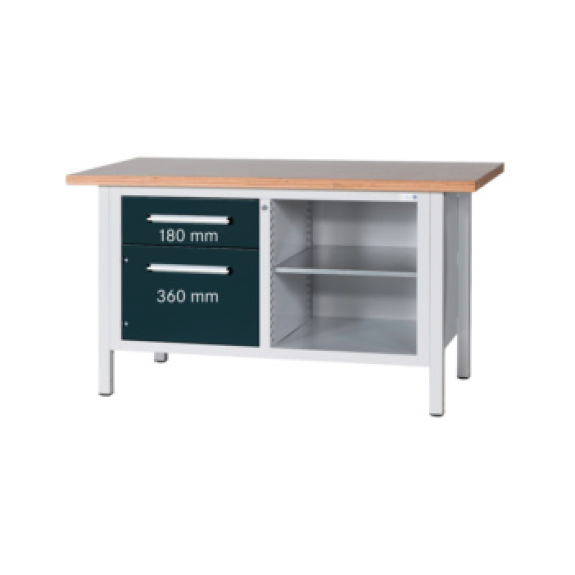 Banco trabj. HK, ser. L, LxFxAlt 1500x750x840 mm, 1 caj. + 1 prt., RAL 7035/701-Leer más