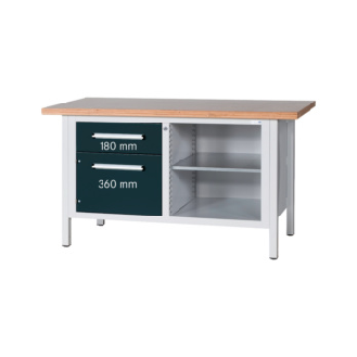 Banco trabj. HK, ser. L, LxFxAlt 1500x750x840 mm, 1 caj. + 1 prt., RAL 7035/701-Leer más