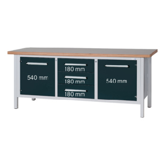 Banco trabj. HK, s. L, LxFxAlt 2000 x 750 x 840 mm, 3 caj., 2 pt., RAL 7035/701-Leer más