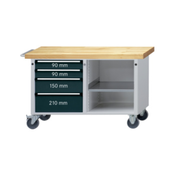 Banco trabajo ruedas HK 790x1140x650 mm (AlxFxAn) RAL 7035/RAL 7016, con puerta-Leer más