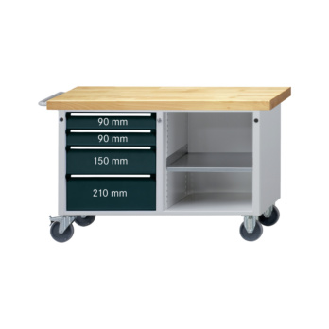 Banco trabajo ruedas HK 790x1140x650 mm (AlxFxAn) RAL 7035/RAL 7016, con puerta-Leer más
