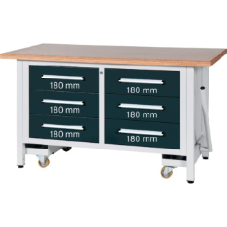 Banco de trabajo HK, L 1500, abat., 1500x750x840 mm RAL 7035/7016 6 cajones-Leer más