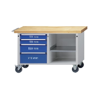 Banco trabajo ruedas HK 790x1140x650 mm (AlxFxAn) RAL 7035/RAL 5010, sin puerta-Leer más