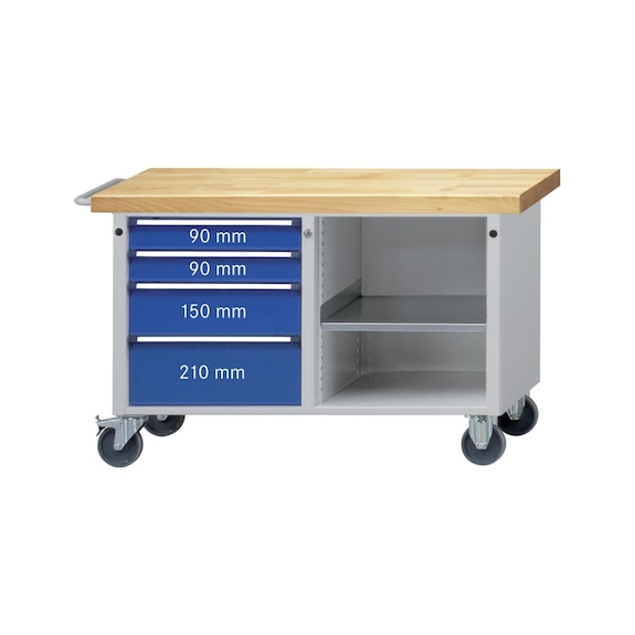 Banco trabajo ruedas HK 790x1140x650 mm (AlxFxAn) RAL 7035/RAL 5010, sin puerta-Leer más