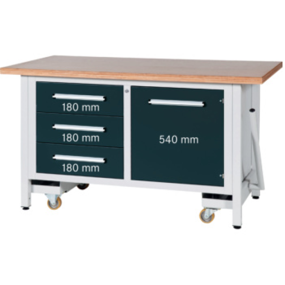 Banco de trabajo HK L 1500, abat., 1500x750x840 mm RAL 7035/7016 3 cajns./1 prt-Leer más