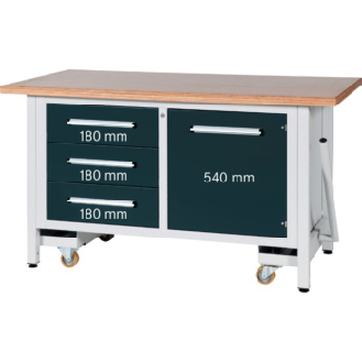 Banco de trabajo HK L 1500, abat., 1500x750x840 mm RAL 7035/7016 3 cajns./1 prt-Leer más
