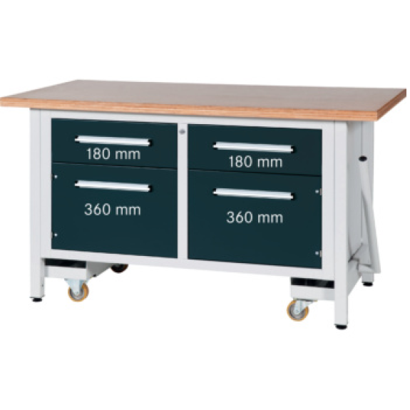 Banco de trabajo HK L 1500, abat., 1500x750x840 mm RAL 7035/7016 2 cajn./2 prts-Leer más