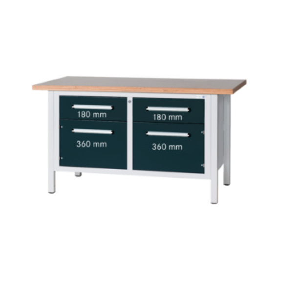 Banco Trabj. HK, Ser. L, LXFXALT 1500X750X840 MM, 2 CAJ., 2 PRT., RAL 7035/7016-Leggi tutto