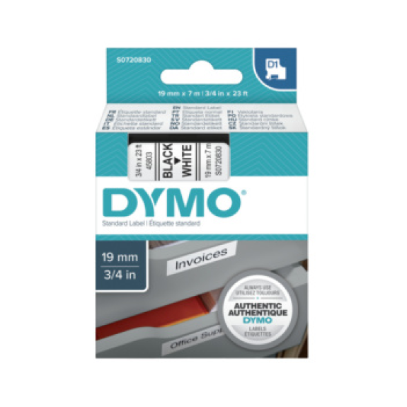 Cinta de etiquetado DYMO 19 mm x 7 m, negro sobre blanco Cinta de etiquetado DYMO 19 mm x 7 m, negro sobre blanco-Leer más
