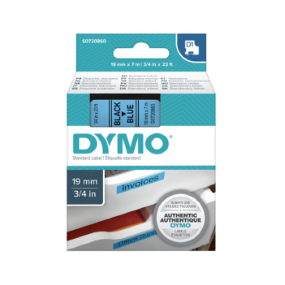 Cinta de etiquetado DYMO 19 mm x 7 m, negro sobre azul-Leer más
