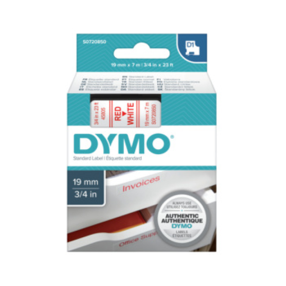 Cinta de etiquetado DYMO 19 mm x 7 m, rojo sobre blanco Cinta de etiquetado DYMO 19 mm x 7 m, rojo sobre blanco-Leer más