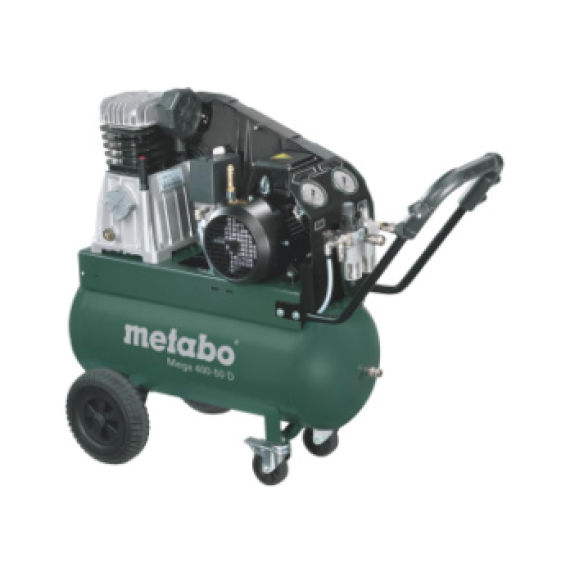 Compressore d'aria portatile a cinghia lubrificato a olio METABO Mega 400-50 D con controllo della pressione e garanzia di 10 anni-Leggi tutto