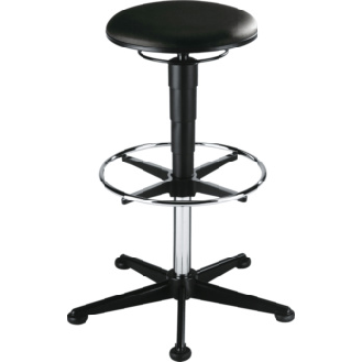 Taburete BIMOS base patín y reposap., cojín cuero imit., alt. asiento 570-850 m-Leer más
