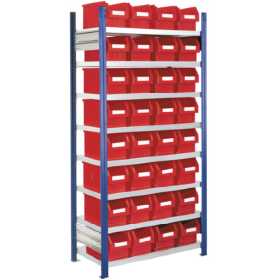 Unità scaffalatura inseribile RASTERPLAN con 8 ripiani zincati e scatole di stoccaggio Easy-View-Leggi tutto