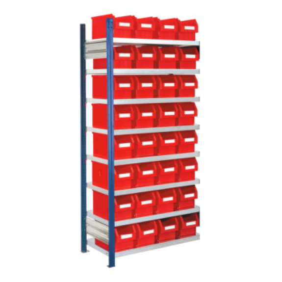 Ripiano Inseribile RASTERPLAN con 8 Ripiani Zincati e Scatole di Stoccaggio Easy-View, 2000x1000x400 mm-Leggi tutto