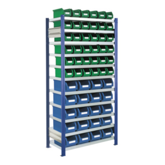 Unità scaffalatura inseribile RASTERPLAN Mod. 14 con 11 ripiani zincati e scatole di stoccaggio Easy-View-Leggi tutto