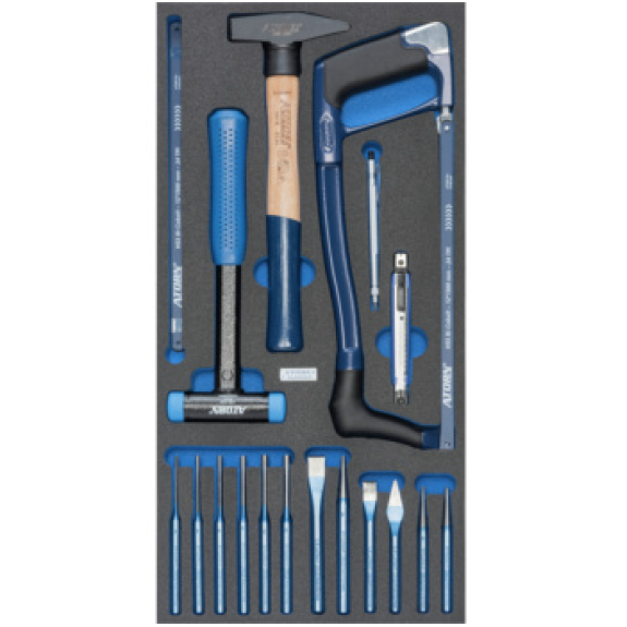 Ins. esp. dura ATORN, juego martillo/sierra/cincel, 293x587x30 mm, negro/azul-Leer más
