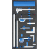 Ins. espuma dura ATORN, juego equipo med., analógico, 293x587x30 mm, negro/azul