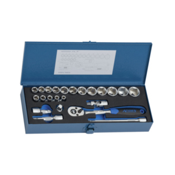 Set de llaves de dado ATORN de 3/8", 22 piezas, hexagonal Set de llaves de dado ATORN de 3/8", 22 piezas, hexagonal-Leer más