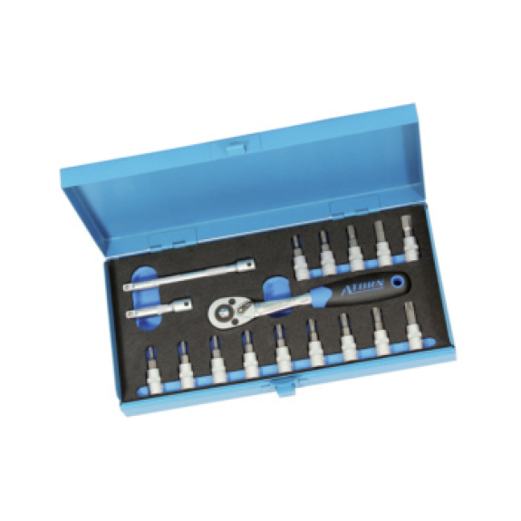 Set de llaves de dado ATORN 1/4", 17 pzs., TX 8 a 40 hexágono interior 3 a 8 mm Set de llaves de dado ATORN 1/4", 17 pzs., TX 8 a 40 hexágono interior 3 a 8 mm-Leer más