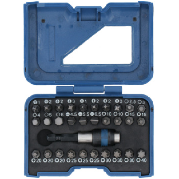 Caja de puntas ATORN TORSION 31 pzas, ranura, PH, PZ, hex. int., TX, con soport-Leer más