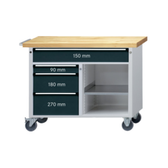 B. tr. ruedas HK 970x1140x650 mm (AltxAnxF), 1 caj. gran. puertas, RAL 7035/501-Leer más