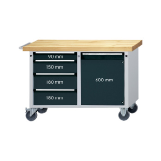 Banco trabajo ruedas HK 850x1140x650 mm (AlxFxAn) RAL 7035/RAL 5010, con puerta-Leer más