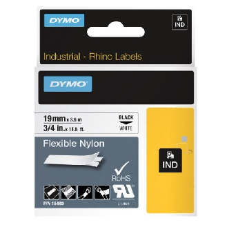 Ruban nylon continu pour étiqueteuse Rhino 4200, largeur 12 mm, longueur 3,5 m, noir sur blanc-Beschreibung lesen