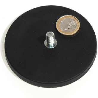 Gummi -Neodym -Magnet Ø88mm mit Gewindestange, Leistung 42 kg-Beschreibung lesen