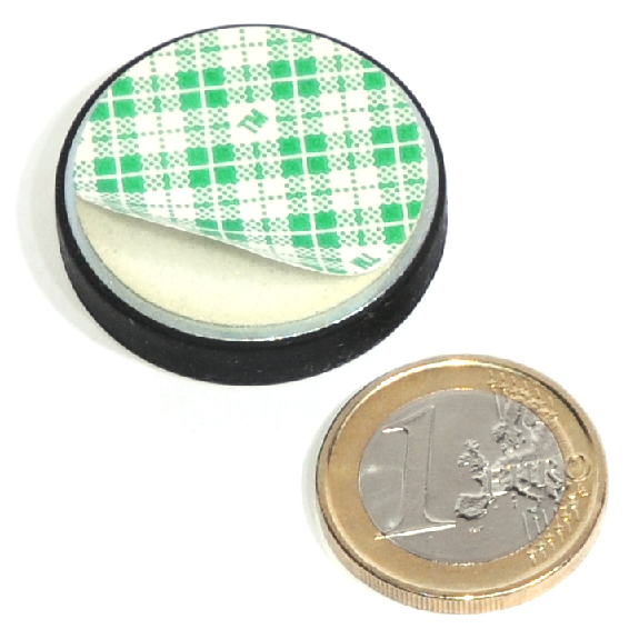 Néodyme Magnet de goma Antigliss Ø31 mm con adhesivo, potencia de 8,9 kg-Leer más
