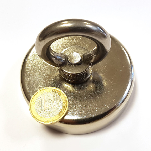 Magnet de pesca de Ø75 mm con ojal, potencia de 160 kg-Leer más