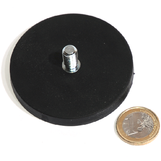 Magnete in gomma neodimio Ø66mm con asta filettata, potenza 18 kg-Leggi tutto