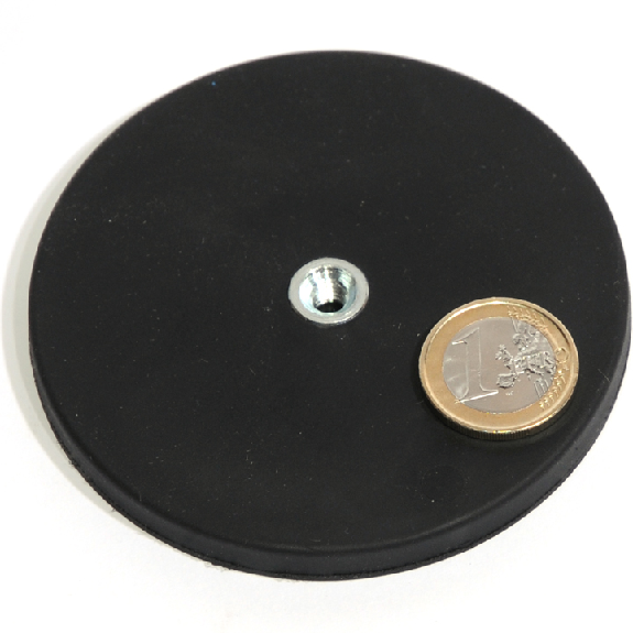 Magnet de goma de neodimio Ø88 mm con agujero roscado, potencia 55 kg Magnet de goma de neodimio Ø88 mm con agujero roscado, potencia 55 kg-Leer más