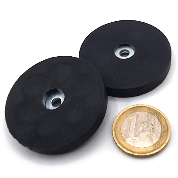 Magnet de goma de neodimio Ø43 mm con agujero cilíndrico, potencia 9 kg Magnet de goma de neodimio Ø43 mm con agujero cilíndrico, potencia 9 kg-Leer más