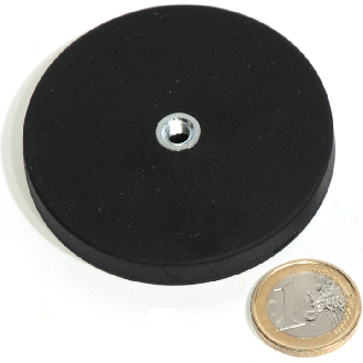 Magnete in gomma neodimio Ø66mm con foro filettato, potenza 25 kg-Leggi tutto