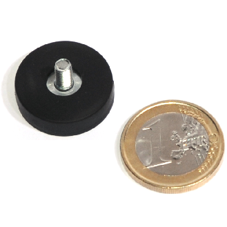 Aimant néodyme caoutchouc Ø22mm avec tige filetée, puissance 5 kg-Lire la description