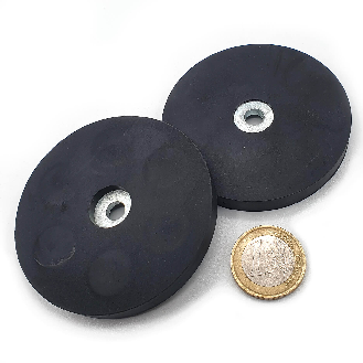 Aimant néodyme caoutchouc Ø66mm avec trou cylindrique, puissance 20 kg-Lire la description