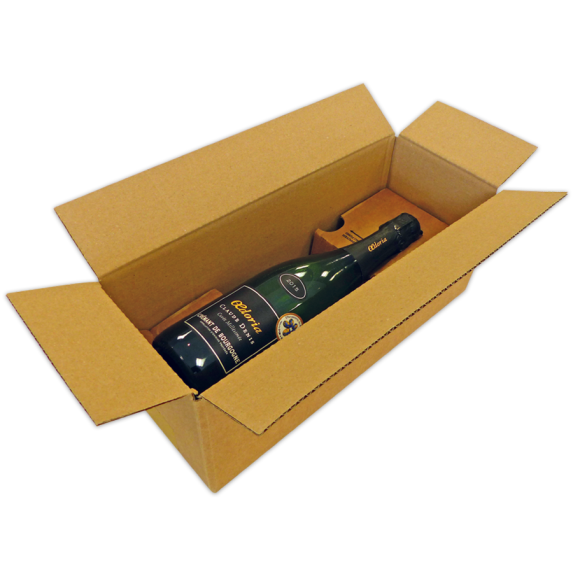 Caisse 1 bouteille en carton brun 14x38x14 par 50 unités (calage vendu séparemment)-Lire la description